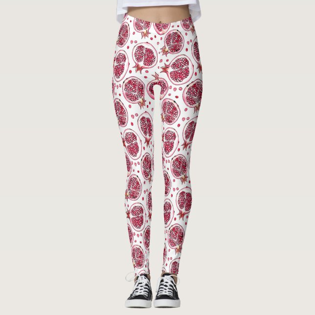 Pomegranate watercolor and ink pattern leggings (Front)