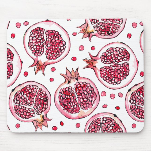 Pomegranate watercolor and ink pattern mouse pad (Front)