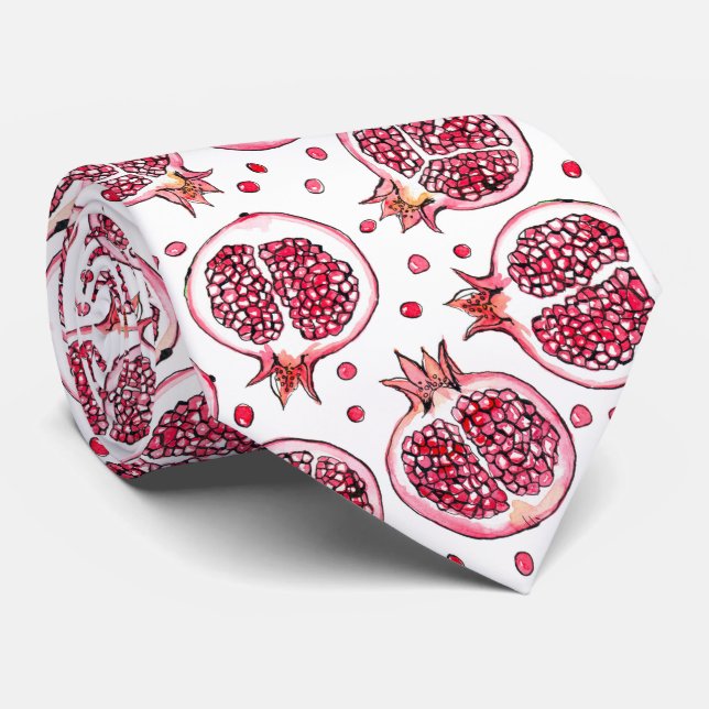 Pomegranate watercolor and ink pattern tie (Rolled)