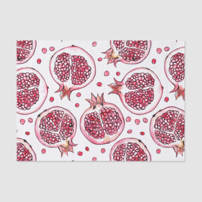 Pomegranate watercolor and ink pattern tissue paper (Front)