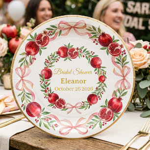 Pomegranate Watercolor Botanical Bridal Shower  Paper Plate