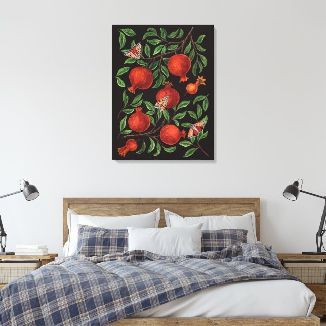 Pomegranates and Bella Moths  Canvas Print (Insitu(Bedroom))