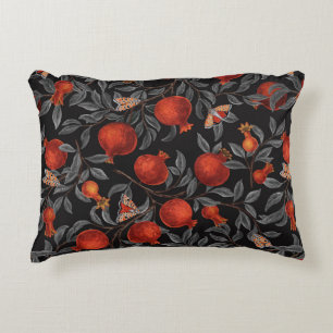 Pomegranates and Bella Moths in red and grey Accent Pillow