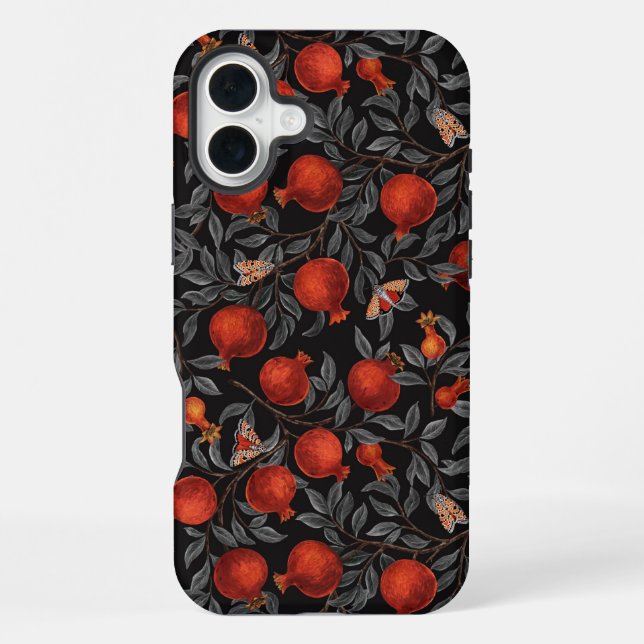 Pomegranates and Bella Moths in red and grey iPhone Case (Back)