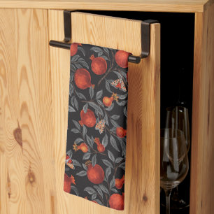Pomegranates and Bella Moths in red and grey Kitchen Towel