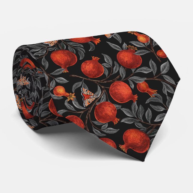 Pomegranates and Bella Moths in red and grey Tie (Rolled)