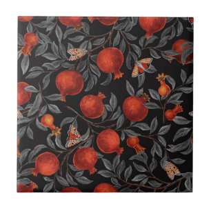 Pomegranates and Bella Moths in red and grey Tile