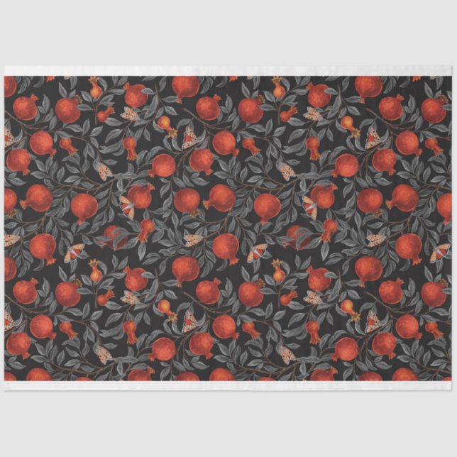Pomegranates and Bella Moths in red and grey Tissue Paper (Front)