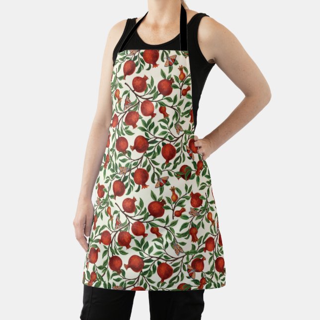 Pomegranates and Bella Moths on off white Apron (Insitu)