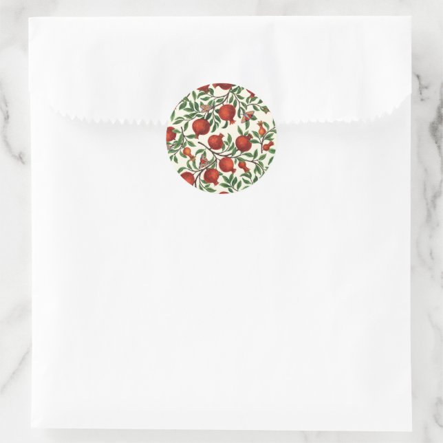 Pomegranates and Bella Moths on off white Classic Round Sticker (Bag)