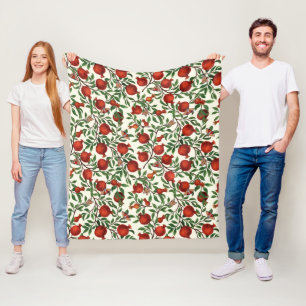 Pomegranates and Bella Moths on off white Fleece Blanket