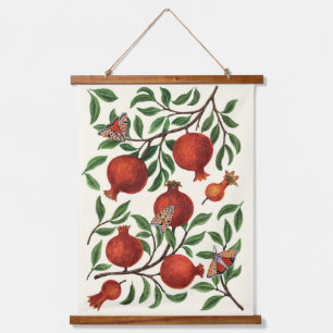 Pomegranates and Bella Moths on off white Hanging Tapestry