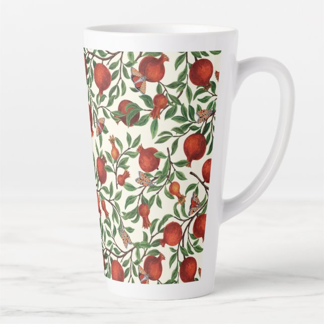 Pomegranates and Bella Moths on off white Latte Mug (Right)