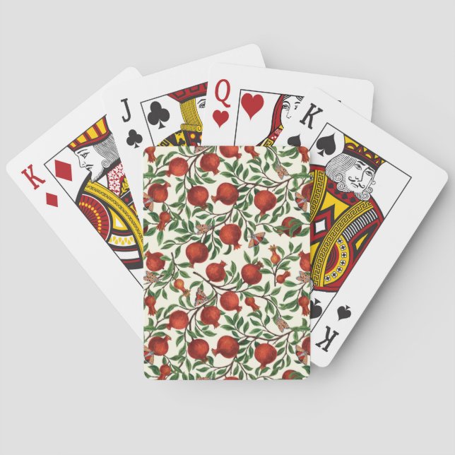 Pomegranates and Bella Moths on off white Playing Cards (Back)
