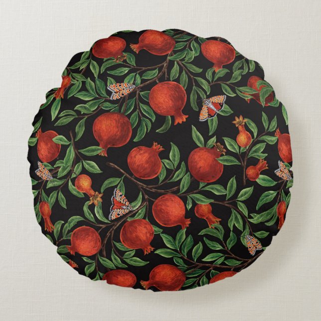 Pomegranates and Bella Moths  Round Pillow (Front)