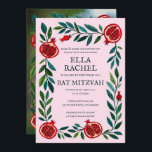 Pomegranates B'nai Bat Bar Mitzvah Custom Photo  Invitation<br><div class="desc">Perfect card to announce a bar mitzvah, bat mitzvah or other Jewish celebration! Hand made art for you! FULLY CUSTOMIZABLE! Click on “Personalize” above to edit the text and add your photo to the back side. Click "edit using design tool" to adjust the fonts, colours and placements and to delete...</div>
