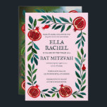 Pomegranates B'nai Bat Bar Mitzvah Custom Photo  Invitation<br><div class="desc">Perfect card to announce a bar mitzvah, bat mitzvah or other Jewish celebration! Hand made art for you! FULLY CUSTOMIZABLE! Click on “Personalize” above to edit the text and add your photo to the back side. Click "edit using design tool" to adjust the fonts, colours and placements and to delete...</div>