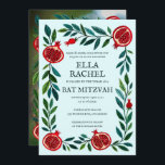 Pomegranates B'nai Bat Bar Mitzvah Custom Photo  Invitation<br><div class="desc">Perfect card to announce a bar mitzvah, bat mitzvah or other Jewish celebration! Hand made art for you! FULLY CUSTOMIZABLE! Click on “Personalize” above to edit the text and add your photo to the back side. Click "edit using design tool" to adjust the fonts, colours and placements and to delete...</div>
