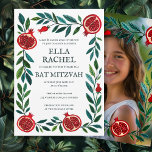 Pomegranates B'nai Bat Bar Mitzvah Custom Photo  Invitation<br><div class="desc">Perfect card to announce a bar mitzvah, bat mitzvah or other Jewish celebration! Hand made art for you! FULLY CUSTOMIZABLE! Click on “Personalize” above to edit the text and add your photo to the back side. Click "edit using design tool" to adjust the fonts, colours and placements and to delete...</div>