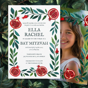 Pomegranates B'nai Bat Bar Mitzvah Custom Photo Invitation