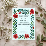 Pomegranates Custom Bat Bar Mitzvah Watercolor Invitation<br><div class="desc">Perfect card to announce a bar mitzvah, bat mitzvah or other Jewish celebration! Hand made art for you! FULLY CUSTOMIZABLE! Click on “Personalize” above to edit the text. Click "edit using design tool" to adjust the fonts, colours and placements. Also you can easily change the card style to have square...</div>