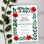 Pomegranates Custom Bat Bar Mitzvah Watercolor Invitation<br><div class="desc">Perfect card to announce a bar mitzvah, bat mitzvah or other Jewish celebration! Hand made art for you! FULLY CUSTOMIZABLE! Click on “Personalize” above to edit the text. Click "edit using design tool" to adjust the fonts, colours and placements. Also you can easily change the card style to have square...</div>