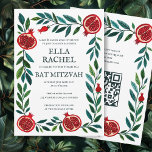 Pomegranates Custom B'nai Bat Bar Mitzvah QR Code Invitation<br><div class="desc">Perfect card to announce a bar mitzvah, bat mitzvah or other Jewish celebration! Hand made art for you! FULLY CUSTOMIZABLE! Click on “Personalize” above to edit the text and add your link to the QR code. Click "edit using design tool" to adjust the fonts, colours and placements and to delete...</div>