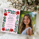 Pomegranates Custom PHOTO B'nai Bat Bar Mitzvah Invitation<br><div class="desc">Perfect card to announce a bar mitzvah, bat mitzvah or other Jewish celebration! Hand made art for you! FULLY CUSTOMIZABLE! Click on “Personalize” above to edit the text and add your own photo. Click "edit using design tool" to adjust the fonts, colours and placements. Also you can easily change the...</div>