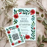 Pomegranates Custom QR Bat Bar Mitzvah Watercolor Enclosure Card<br><div class="desc">Perfect enclosure card to include with invitations for a bar mitzvah, bat mitzvah or other Jewish celebration! Hand made art for you! FULLY CUSTOMIZABLE! Click on “Personalize” above to edit the text and add your link to the QR code. Click "edit using design tool" to adjust the fonts, colours and...</div>