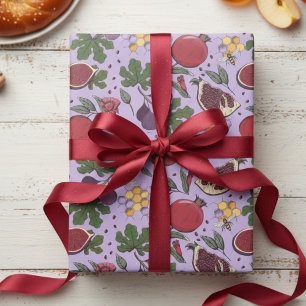 Pomegranates, Figs and Honey Bees Purple Wrapping Paper