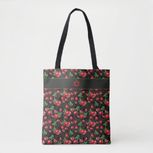 Pomegranates on Black Jewish Rosh Hashanah Star Tote Bag