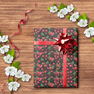 Pomegranates on Black Jewish Rosh Hashanah Wrapping Paper