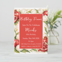 Pomegranates Tulips Watercolor Red White Modern 