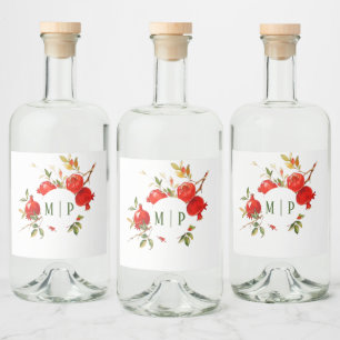 Pomegranates watercolor theme Bright colors Liquor Bottle Label