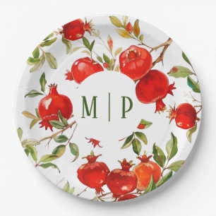 Pomegranates watercolor theme Bright colors Paper Plate