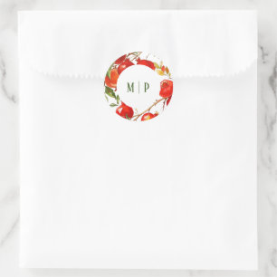 Pomegranates watercolor theme Bright colours Classic Round Sticker