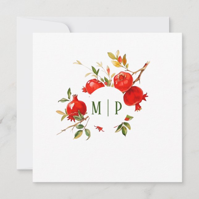 Pomegranates watercolor theme Bright colours Invitation (Front)