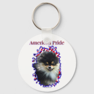 Pomeranian American Pride Keychain