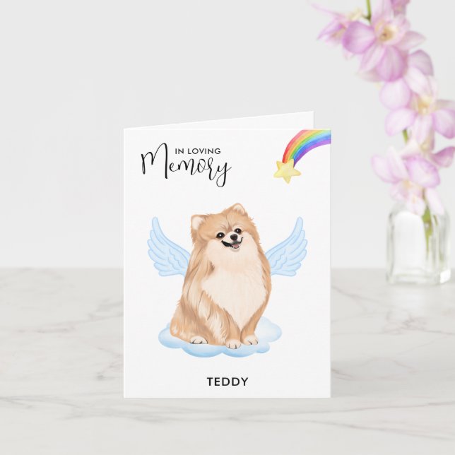 Pomeranian Angel Dog Personalize Pet Loss Sympathy Card (Orchid)