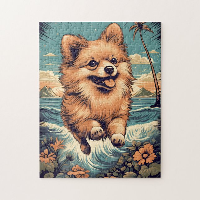 Pomeranian at the beach jigsaw puzzle (Vertical)