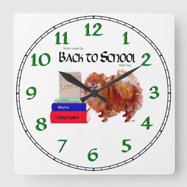 Pomeranian Back to School Square Wall Clock (Front)