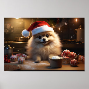 Pomeranian Baking Christmas Cookies Poster