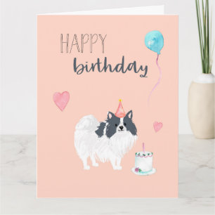 Pomeranian birthday card (black and white)