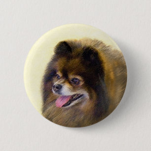 Pomeranian Black and Tan Painting Original Dog Art 2 Inch Round Button