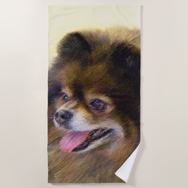 Pomeranian Black and Tan Painting Original Dog Art Beach Towel (Front)