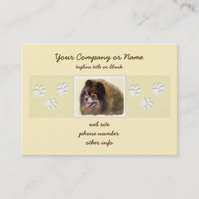 Pomeranian Black and Tan Painting Original Dog Art Business Card (Front)