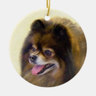 Pomeranian Black and Tan Painting Original Dog Art Ceramic Ornament