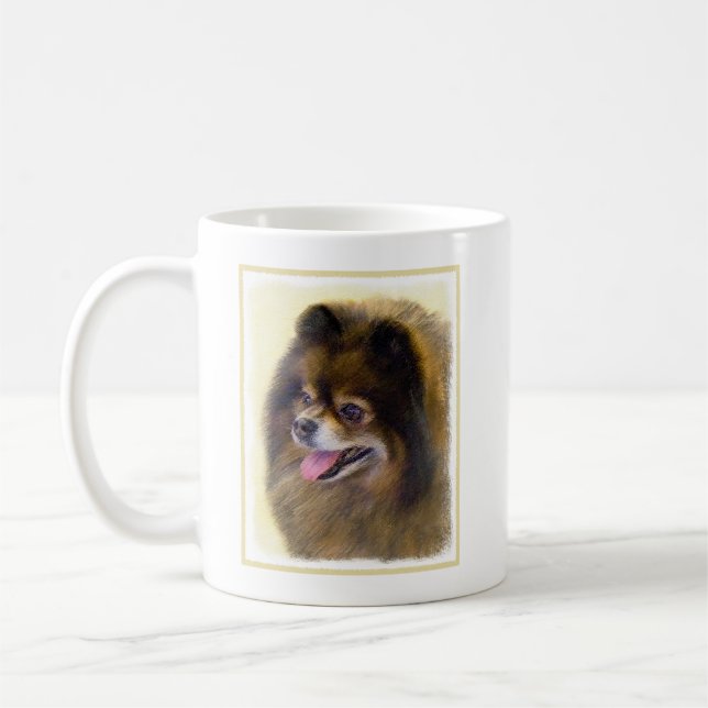 Pomeranian Black and Tan Painting Original Dog Art Coffee Mug (Left)