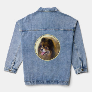 Pomeranian Black and Tan Painting Original Dog Art Denim Jacket