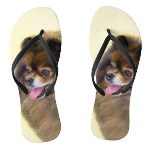 Pomeranian Black and Tan Painting Original Dog Art Flip Flops